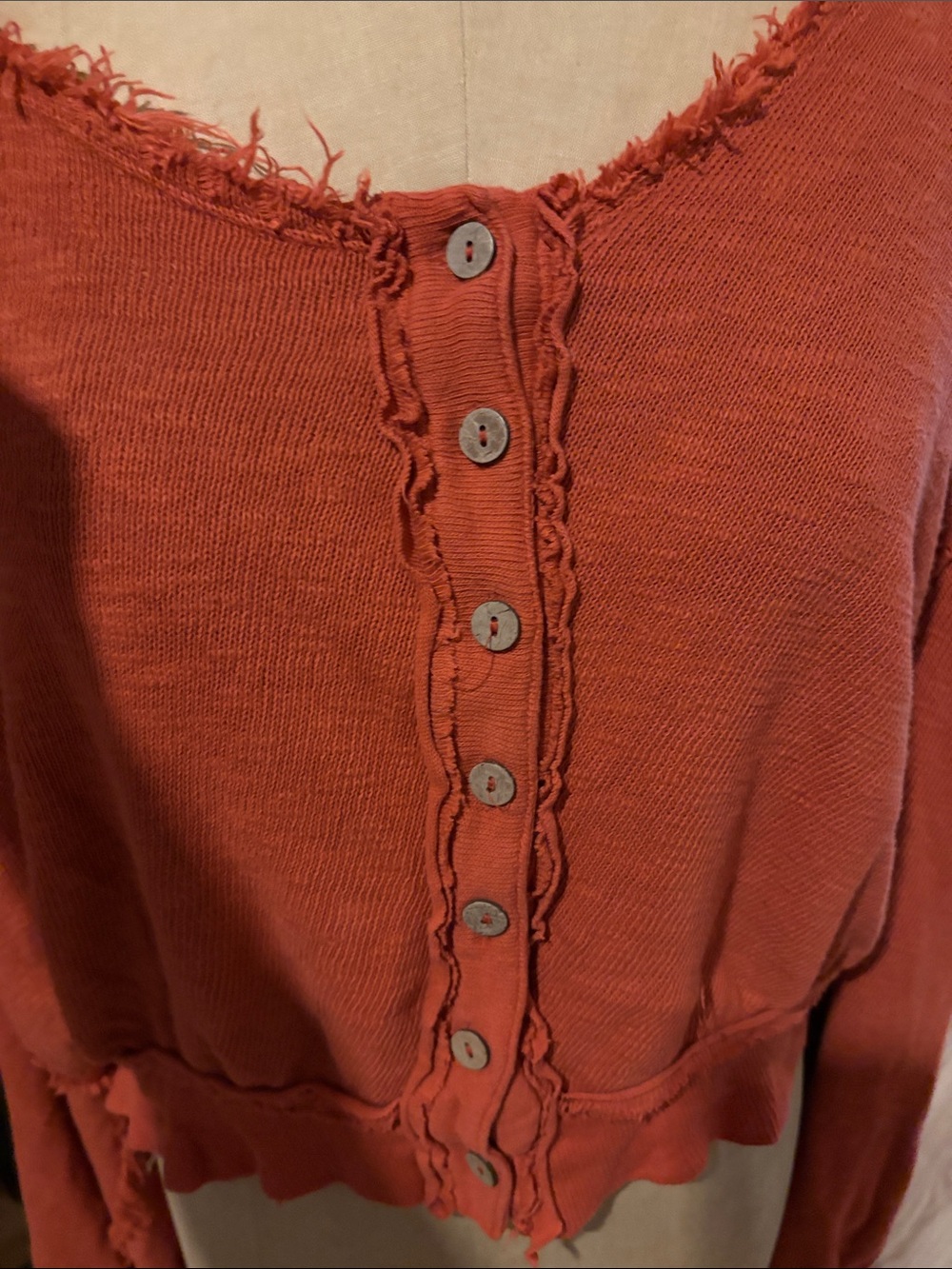 We The Free Frayed Button-Front Knit Top - Rust